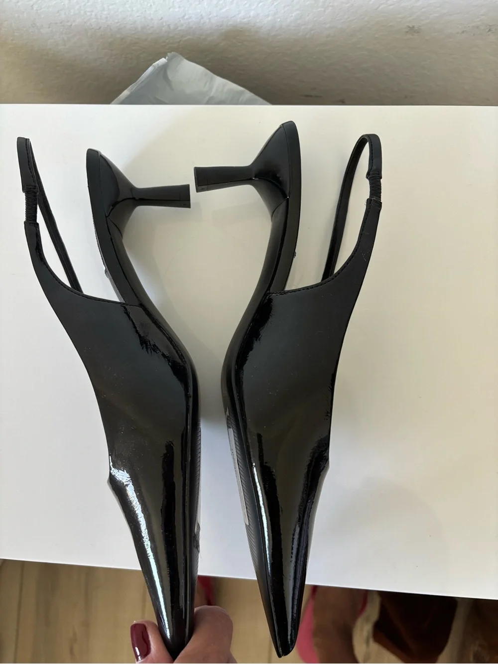 Steve Madden Black Patent Slingback Pointed-Toe Kitten Heels